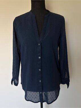 Abercrombie & Fitch Navy Swiss Dot Button-Down Blouse Small